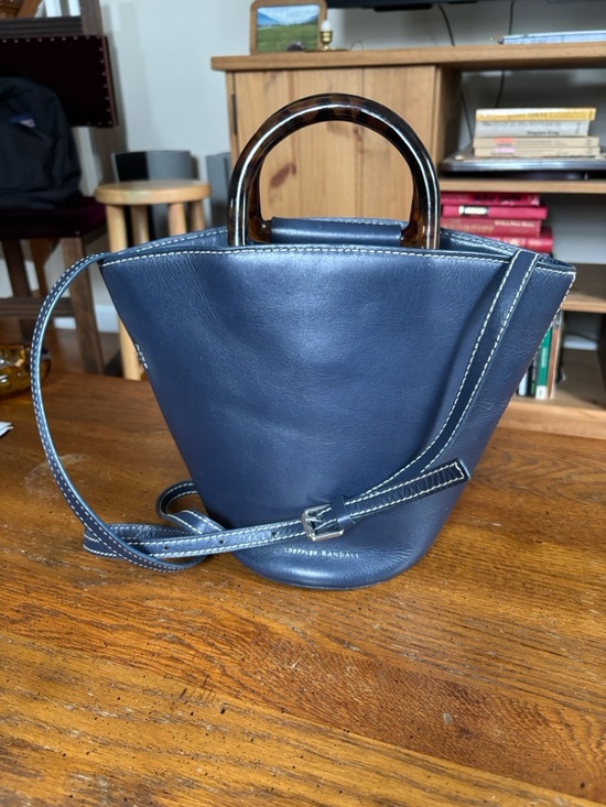 Loeffler Randall Handbags - Loeffler Randall Navy Blue Leather Bucket Bag Purse with Tortoiseshell Handle